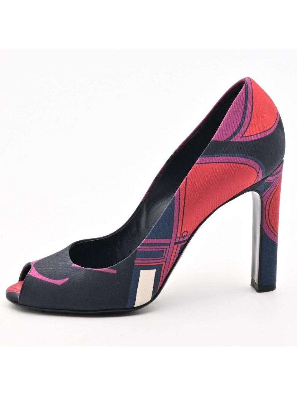 Hermes Pumps Purple Dark Navy Multi Open Toe Silk Heel